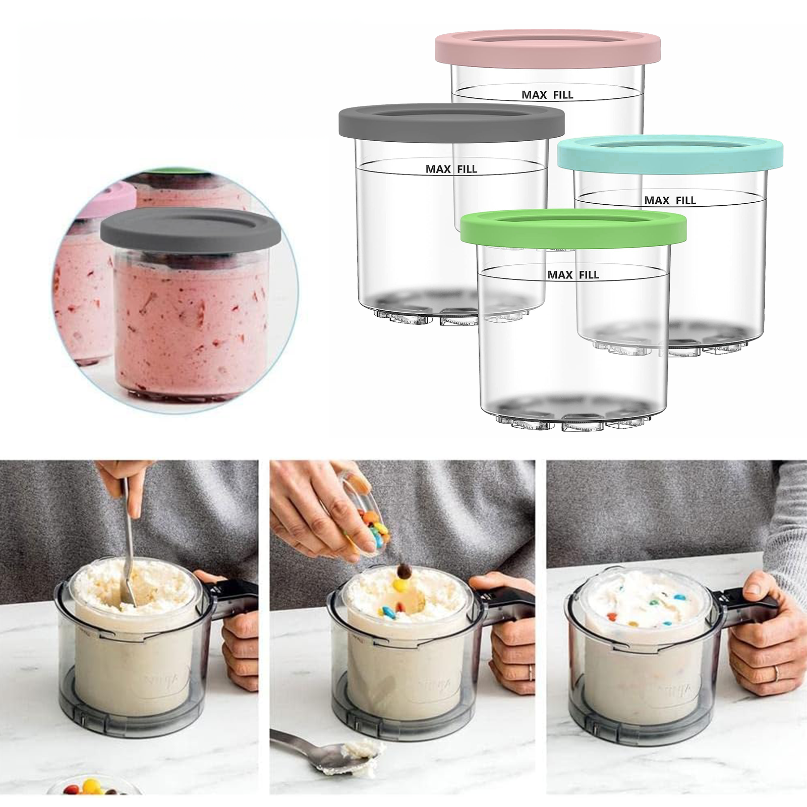 Ice Cream Containers (4 Pcs - 1 Pint Each) for Homemade Ice Cream