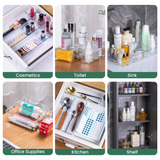 WALL QMER 25PCS Clear Plastic Drawer Organizer Set with Non-Slip Pads, 4 Sizes Organizer Trays for Makeup, Jewelry, Bathroom, Kitchen Gadget Utensils & Ofiice, CT01