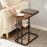 Plentio C Shaped Side Table with Charging Station, Sofa End Table with USB Ports & Power Outlets
