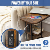 Plentio C Shaped Side Table with Charging Station, Sofa End Table with USB Ports & Power Outlets