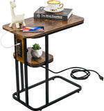 Plentio C Shaped Side Table with Charging Station, Sofa End Table with USB Ports & Power Outlets