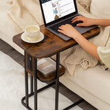 Plentio C Shaped Side Table with Charging Station, Sofa End Table with USB Ports & Power Outlets