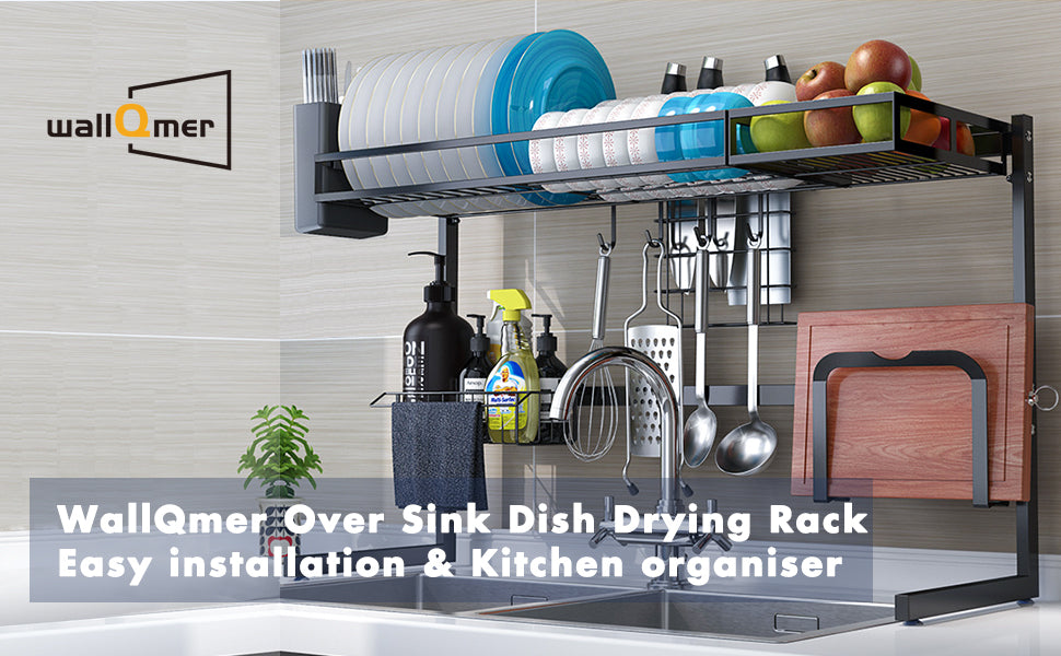 Over Sink Dish Drying Rack Drainer Shelf Stainless Steel Kitchen Cutlery  Holder