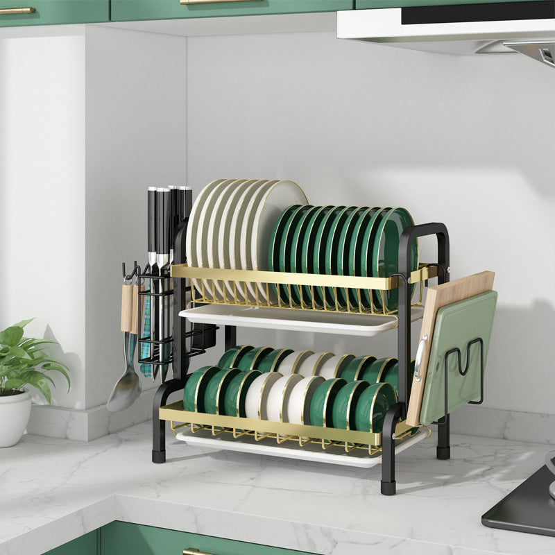 Dish Rack, Carbon Steel 2-tier Dish Drying Rack With Drainboard