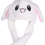 Funny Plush Bunny Hat Ear Moving/Jumping Rabbit Hat Cute Unisex Animal Ear Flap Hat with Paws for Women Girls