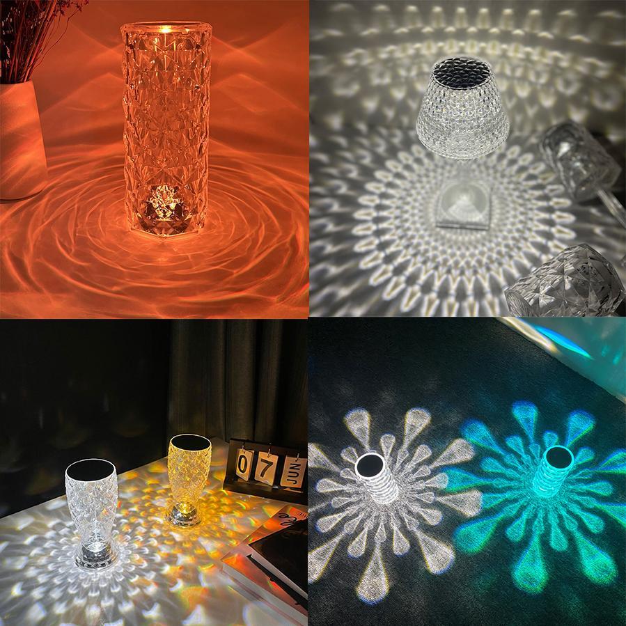 Home Crystal Lamp 16 Color Changing RGB Night Light Touch Lamp USB Romantic LED Rose Diamond Table Lamps for Bedroom Living Room Party Dinner Decor